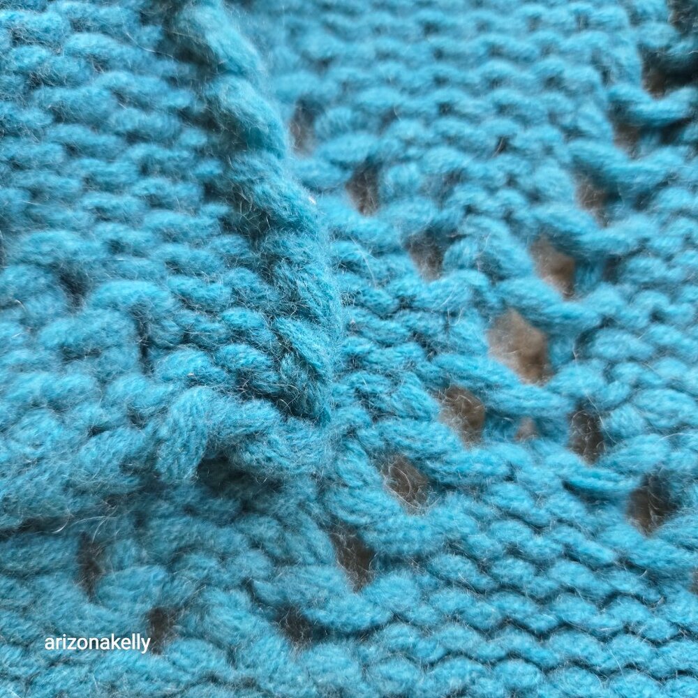 NWT Cashmere Knit Scarf Teal Blue Green Adrienne Vittadini Chunky Pointelle - Picture 6 of 9